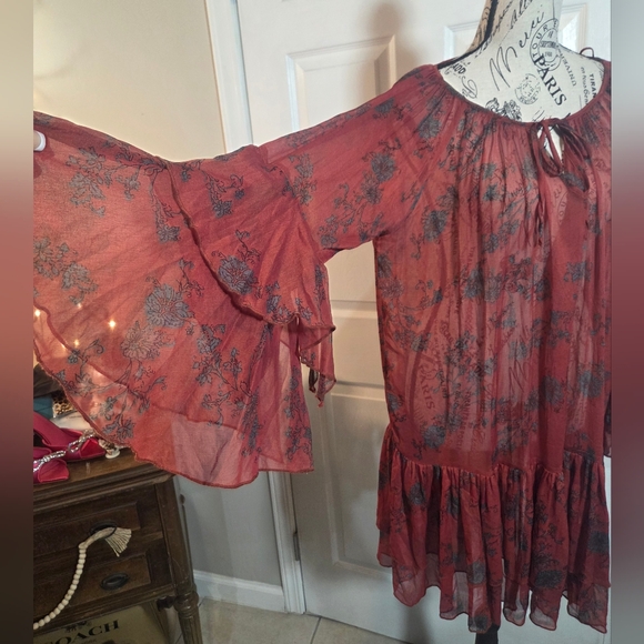 Free People Rust Floral Long Sleeve Dress - Picture 4 of 9
